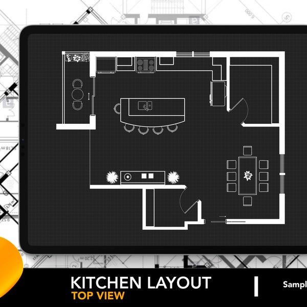 Architectural Kitchen Layout for Procreate | Kitchen Design 32 | Kitchen Layout Plan | Procreate Editable Room Layout | FREE Grid Brushes!