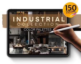 Industrial Color Palettes for Procreate | 150 Colors for Interior Design | Bedroom, Kitchen, Toilet & Bath, Dining Room, and Living Room