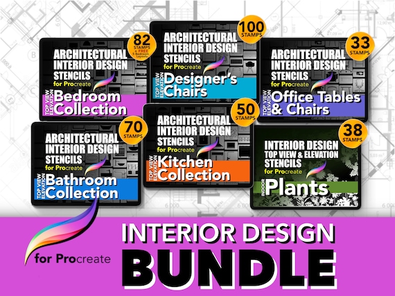 The Interior Designer's Brushes Bundle for Procreate | 373 Stamps for Designer's Chairs, Bedroom, Bathroom, Kitchen, Office & Plants