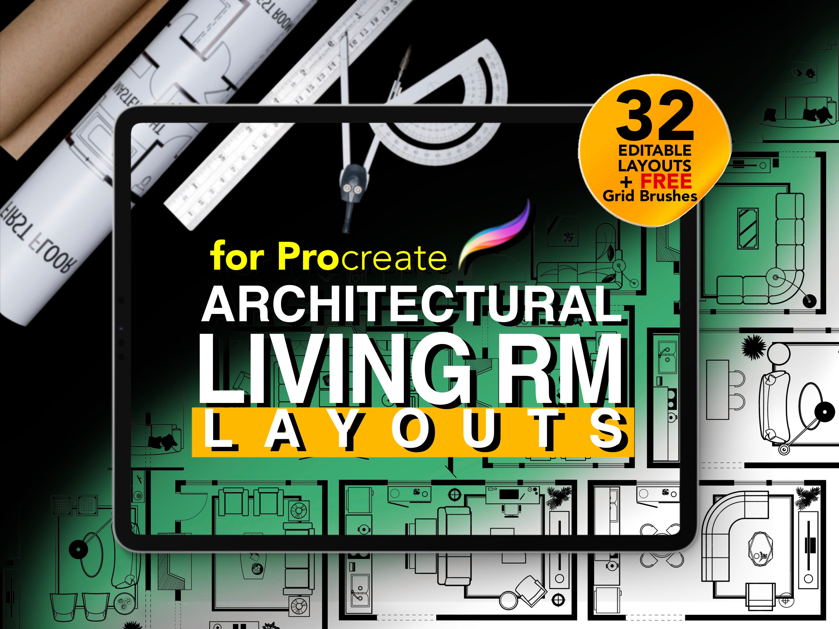 32 Architectural Living Room Layouts for Procreate Editable - Etsy
