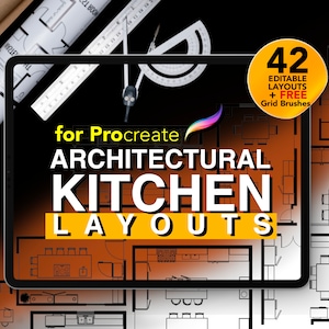 42 Architectural Kitchen Layouts for Procreate | Editable Kitchen Floor ...