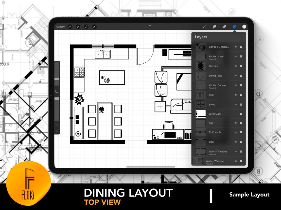 Architectural Dining Room Layout for Procreate | Dining Room Design 19 ...