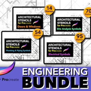 The Engineer&#39;s Brushes Bundle for Procreate | 233 Stamp for Doors, Windows, Plumbing, Piping, and Electrical Symbols | PLUS Free Scale Bars!