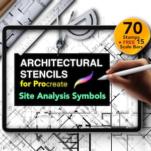 70 Architectural Stencils for Procreate | Site Analysis Symbols for Floor Plans  | PLUS Free Scale Bars!