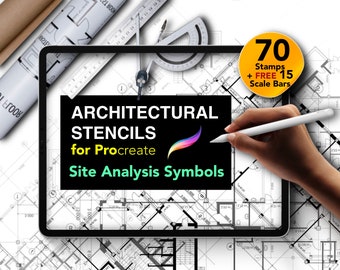 70 Architectural Stencils for Procreate | Site Analysis Symbols for Floor Plans  | PLUS Free Scale Bars!