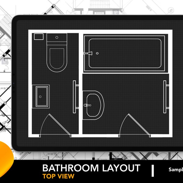 Architectural Bathroom Layout for Procreate | Bathroom Design 5 | Bathroom Floor Plan | Procreate Editable Room Layout | FREE Grid Brushes!