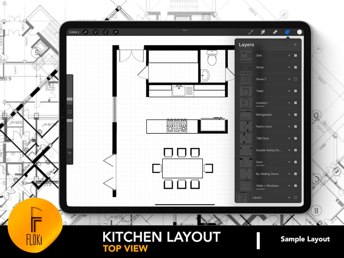 Architectural Kitchen Layout for Procreate | Kitchen Design 42 ...
