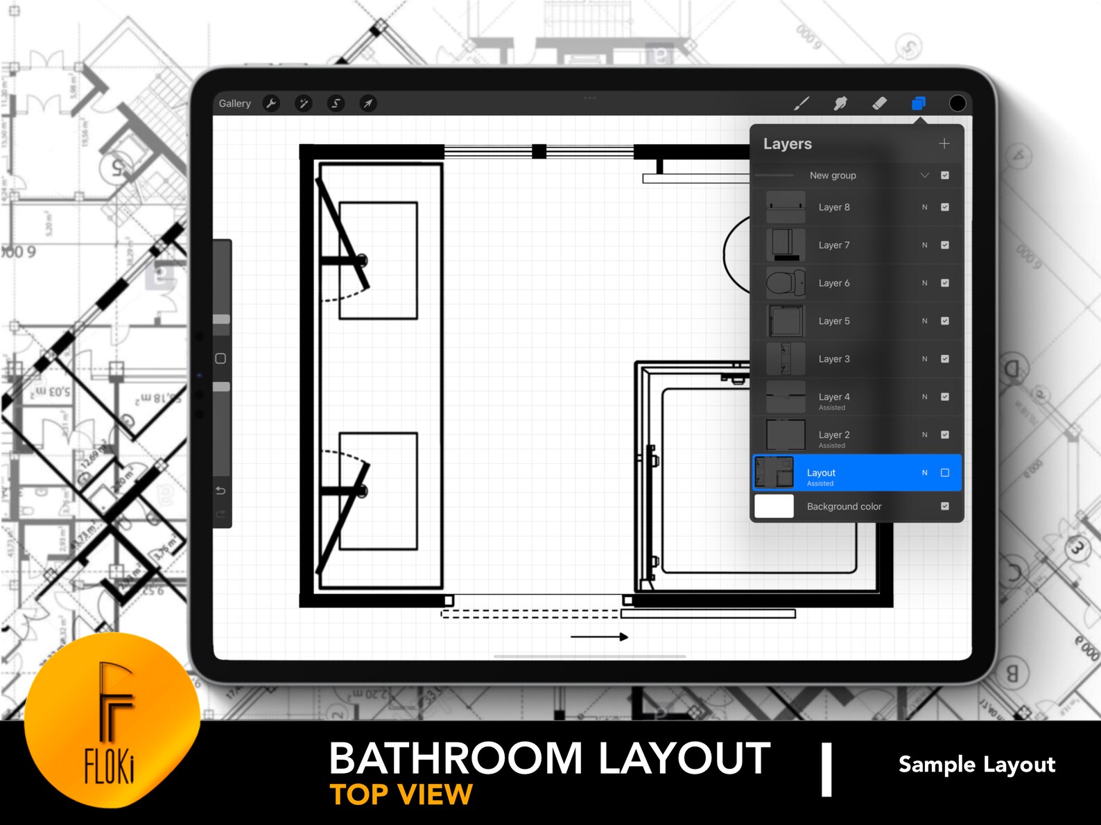 Architectural Bathroom Layout for Procreate | Bathroom Design 48 ...