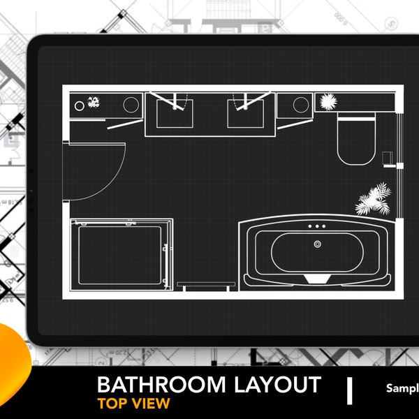 Architectural Bathroom Layout for Procreate | Bathroom Design 44 | Bathroom Floor Plan | Procreate Editable Room Layout | FREE Grid Brushes!