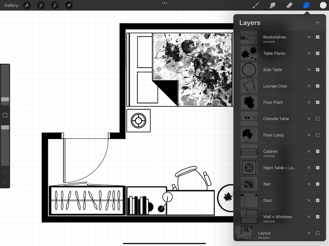 Architectural Bedroom Layout for Procreate | Bedroom Design 1| Bedroom ...