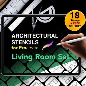 18 Architectural Stencils for Procreate | Living Room Set | PLUS Free Brushes!