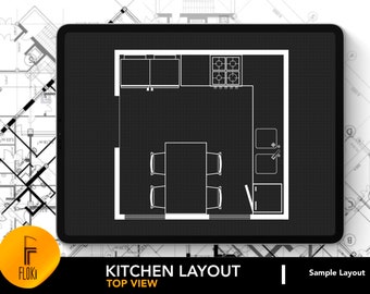 Architectural Kitchen Layout for Procreate | Kitchen Design 3 | Kitchen Layout Plan | Procreate Editable Room Layout | FREE Grid Brushes!