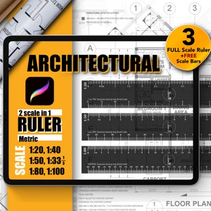 Procreate Architectural Rulers | 2-in-1 Metric Scale Rulers | 3 Transparent Black-SET 1 | Precision Tool for Digital Design| Free Scale Bars