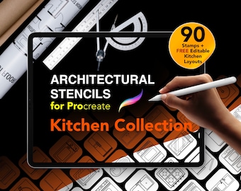 90 Architectural Stencils for Procreate | Kitchen Collection | PLUS Free Editable Kitchen Layouts!