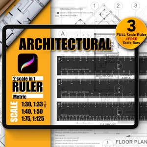 Procreate Architectural Rulers | 2-in-1 Metric Scale Rulers | 3 Transparent Black-SET 6 | Precision Tool for Digital Design| Free Scale Bars