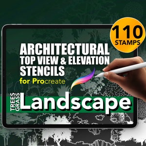 110 Architectural Stencils for Procreate | Landscape Trees & Grass Collection