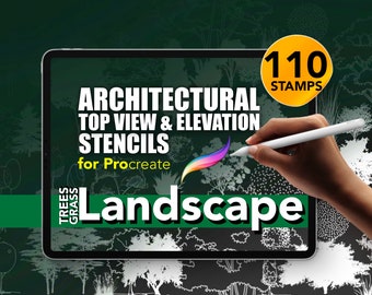 110 Architectural Stencils for Procreate | Landscape Trees & Grass Collection