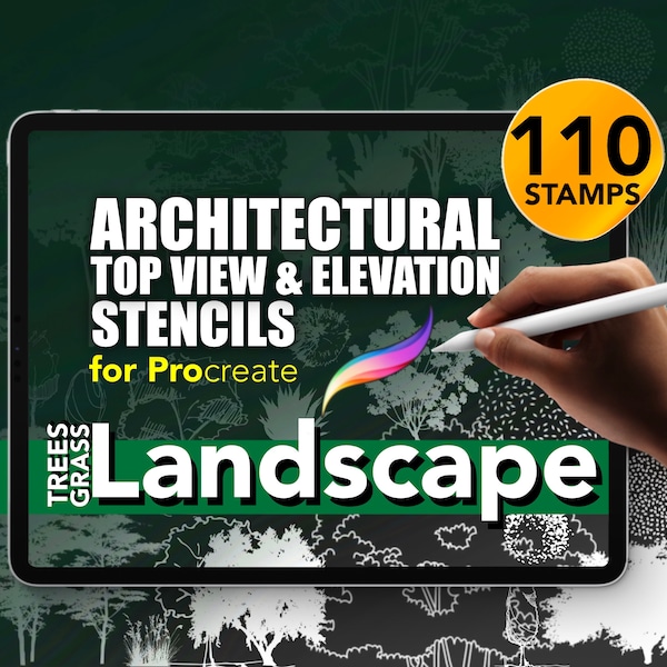 110 Architectural Stencils for Procreate | Landscape Trees & Grass Collection