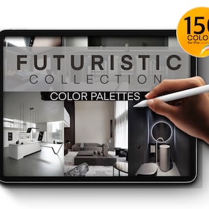 Futuristiska färgpaletter för Procreate | 150 färger för inredning | Sovrum, kök, toalett och badrum, matsal och vardagsrum
