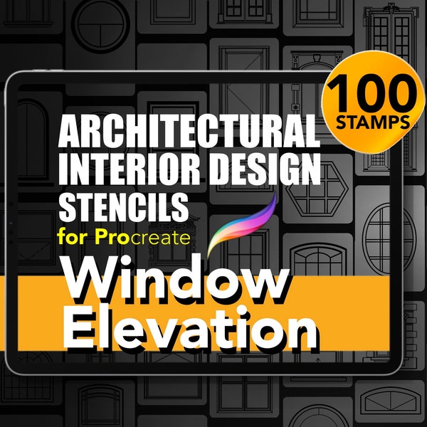 100 Architectural and Interior Design Stencils for Procreate | Window Elevation Collection