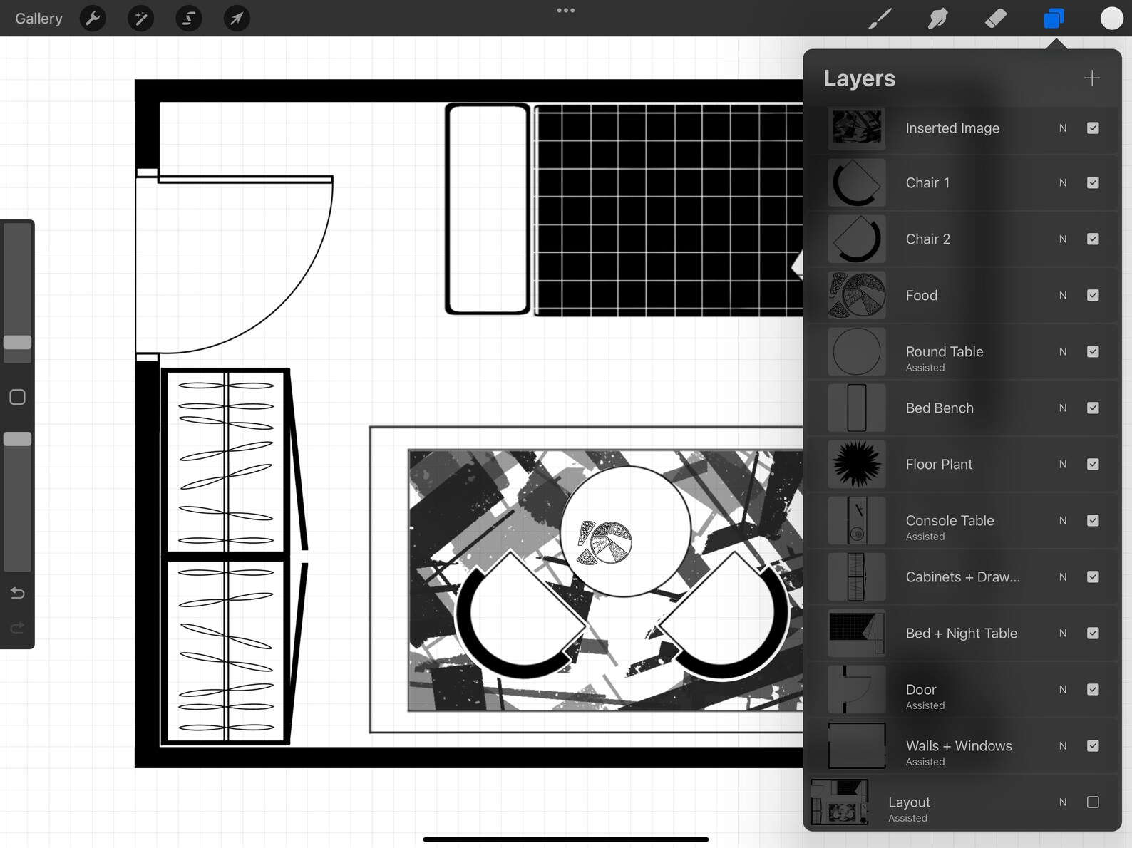 Architectural Bedroom Layout for Procreate | Bedroom Design 21 ...