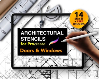 14 Architectural Stencils for Procreate | Doors & Windows Set | PLUS Free Brushes!