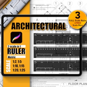 Procreate Architectural Rulers | 2-in-1 Metric Scale Rulers | 3 Transparent Black-SET 5 | Precision Tool for Digital Design| Free Scale Bars