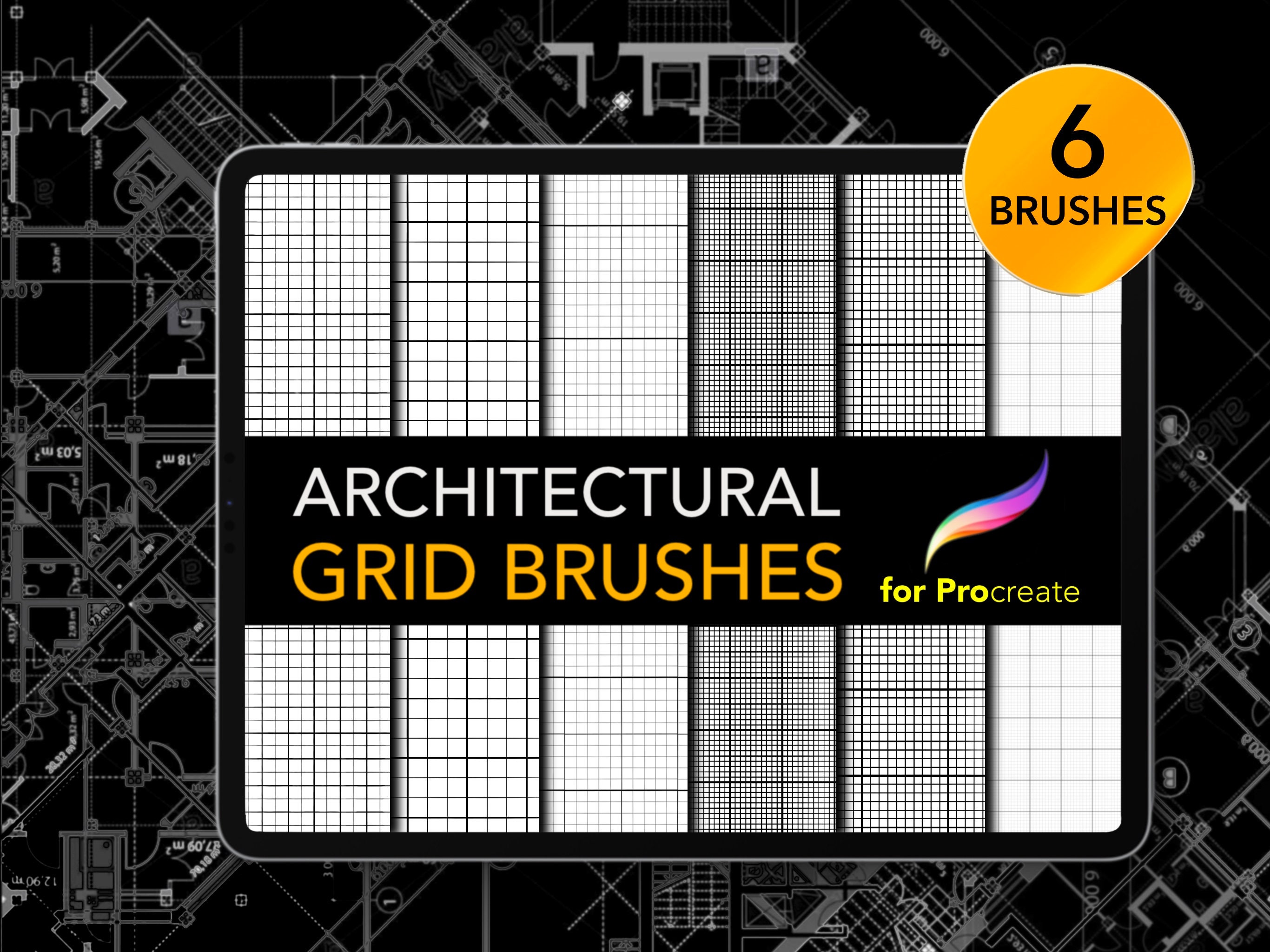 6 Essential Procreate Grid Brushes | Architectural Grid Line Set for Precise Layouts