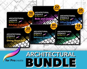 The Architect's Ultimate Brushes Bundle for Procreate | 265 Stamps for Kitchen, Dining Room, Bedroom, Living Room, & Office Designing