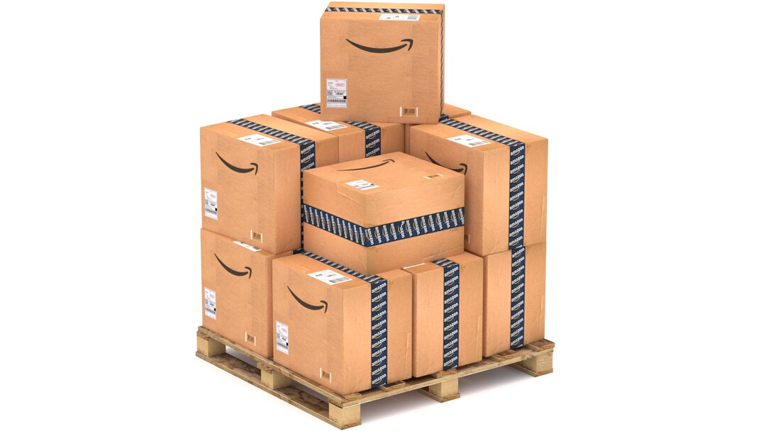 Amazon Cardboard Box With Pallet 3d Model DAE FBX Obj Digital File