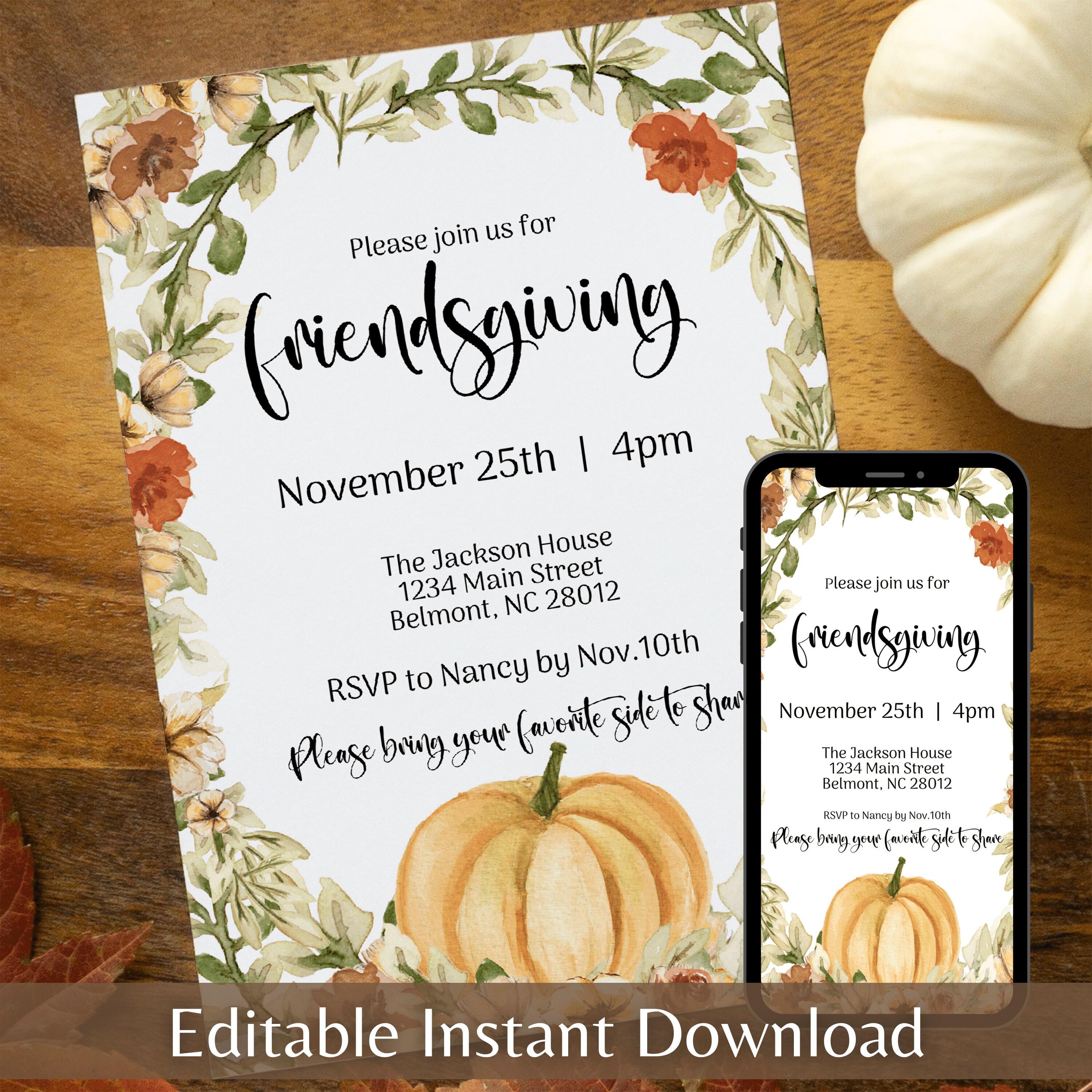 Thanksgiving Invitation and Evite Instant Download Editable - Etsy