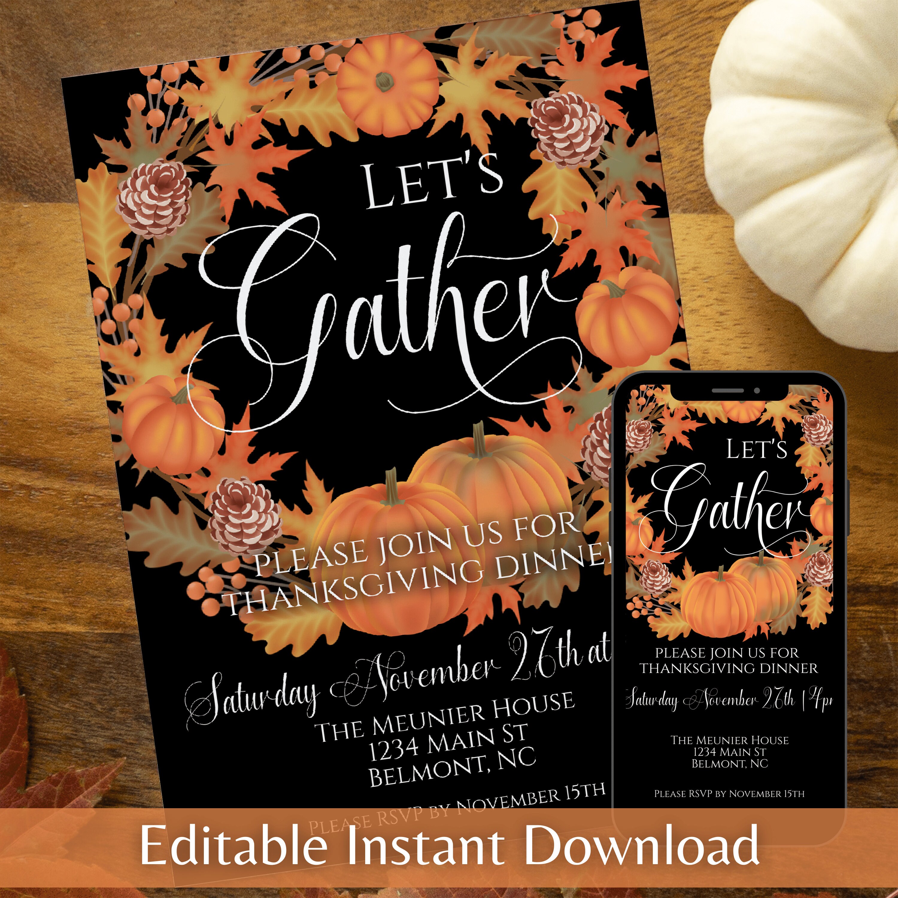 Thanksgiving Invitation and Evite Instant Download Editable - Etsy