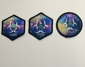 Parche de moral de ciencia ficción de 2 pulgadas. Alien,Alien Kitty "La verdad está ahí fuera"Divulgación completa