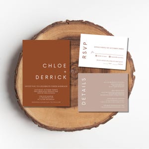 Terracotta Modern Minimalist Wedding Invitation Template, Canva Wedding Invitation Suite Template, Wedding Invitation Bundle, Modern Wedding