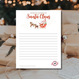 Carta en blanco para Papá Noel, carta para Papá Noel imprimible, plantilla de carta para Papá Noel, carta para Papá Noel de descarga instantánea