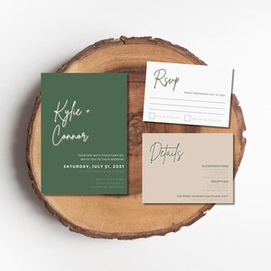 Minimalist Wedding Invitation Template, Canva Wedding Invitation Suite Template, Editable Template, Green Wedding Invitation Suite