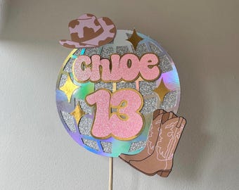 Cowgirl disco cake topper