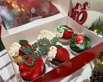 red and green merry christmas cake/ cupcake  topper