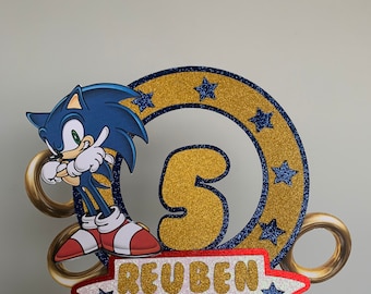 Sonic The Hedgehog inspired Cake topper with name and age