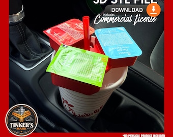 Archivo STL 3D con licencia comercial / Soporte para salsas de comida rápida – 3 soportes para salsas para vasos de bebidas / Compatible con Chick-fil-A y McDonald’s