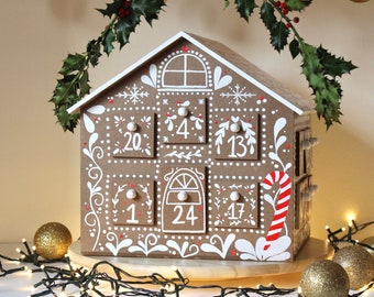 Wooden Gingerbread House Advent Calendar With Lights - Etsy