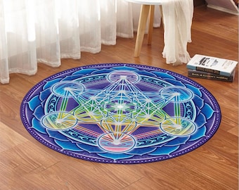 Metatron Cube Decor,Metatron Cube Rug,Round Rug,Living Room Rug,Metatron Pattern,Home Decor,Themed Rug,Gift for Him,Zone Rug,Non-Slip