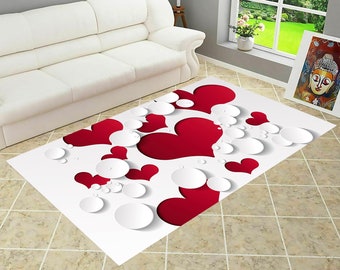 YOKOU Non-Slip Round Area Rugs 72 Valentine's Day Cute Cartoon Green Frog Holding A Red Heart White Floor Rug Mat with Non-Skid Rubber Backin for Living Room Office Bedroom Kids Room 