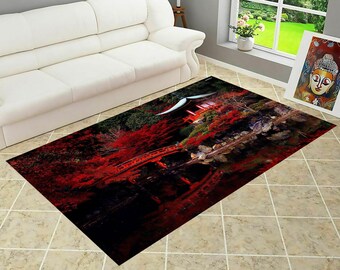 Japanese Garden Area Rug: Washable Home Decor Carpet