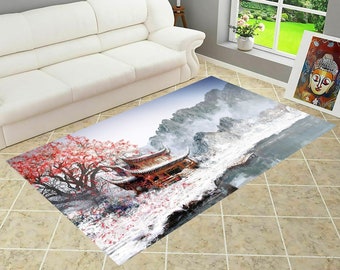 Japanese Pagoda Rug: Asian Home Decor Carpet