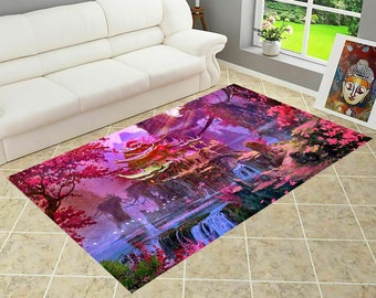 Japanese Cherry Blossom Rug: Washable Home Decor Carpet