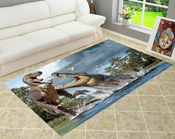 Alfombra de patrón de dinosaurio, alfombra de área, alfombra de dinosaurio, alfombra de regalo para niños, alfombra popular, alfombra temática, dinosaurio, regalo para él, alfombra de sala de estar, alfombra antideslizante