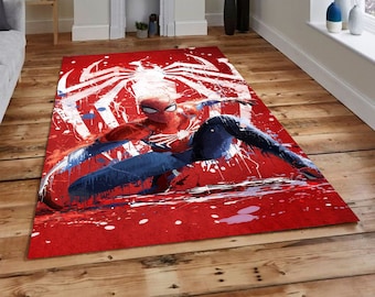 Spiderman Rug: Kids Room Decor, Non-Slip Modern Area Rug,Superhero Area Rug,Kids Bedroom Decor,Comic Style Rug,Marvel Fan Gift,Boys Room Rug