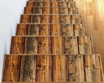 Non-Slip Stair Treads Rug Set: Pet Friendly, Wood Plank Design