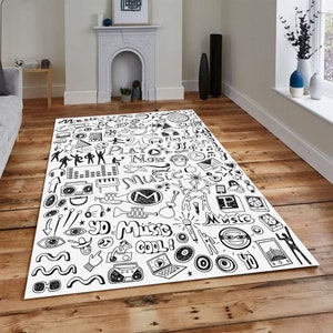 Music, Music Rug, Area Rug, Popular Carpet, Living Room, Home Decor, Colorful Area Rug, Gift for Him, Home Gift, Area Pattern, Non-Slip Rug image 1